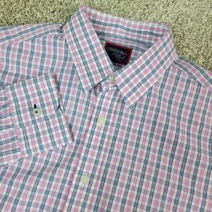 Untuckit Slim Fit Wrinkle Free Mens Medium Blue Pink Check Button Up Long Sleeve